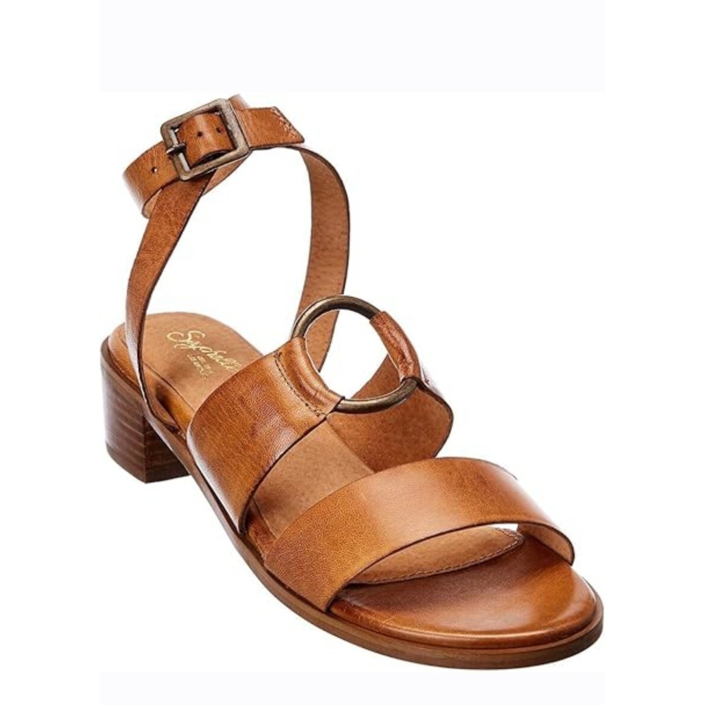 Seychelles Leather Sandals‎ Tan Ankle Strap O-Ring Block Heel Size 8